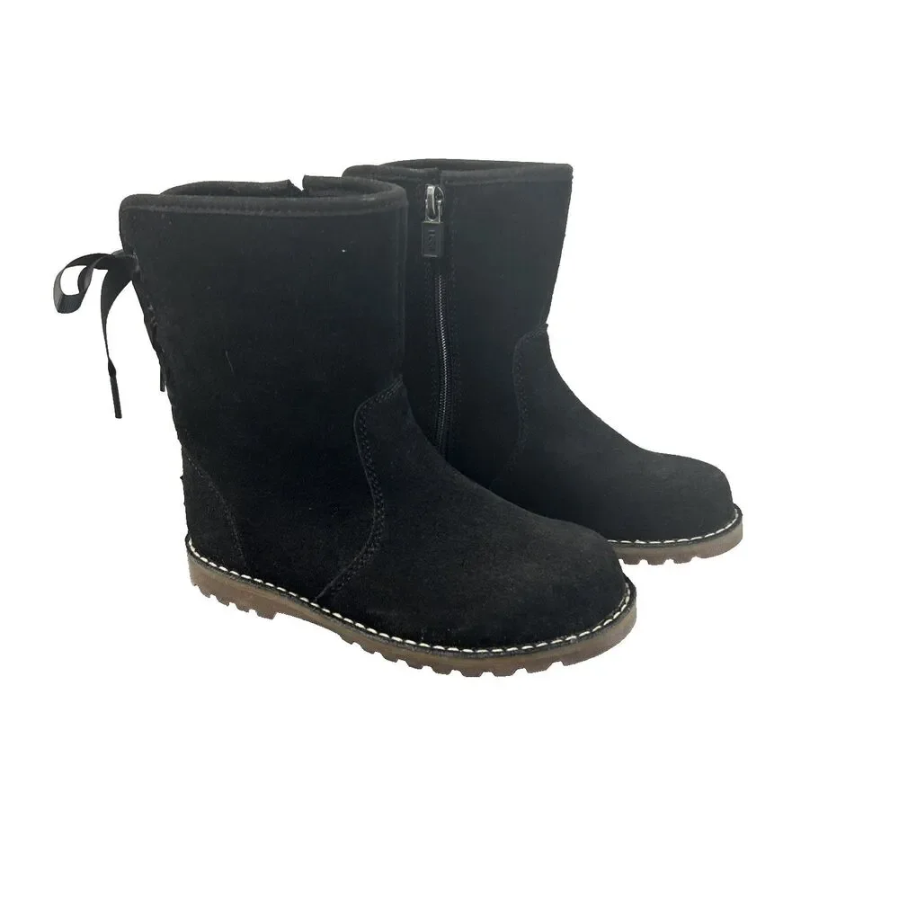 UGG Kids Corene Boots Black Suede Size 11 Toddler/Kids Girls Back Lace Bow